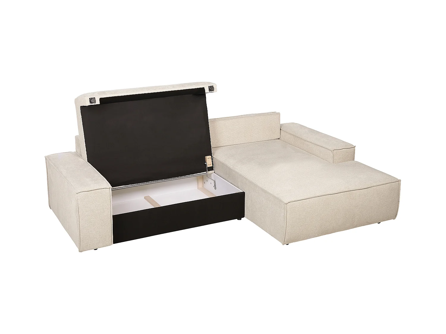 Sofá rinconera derecha convertible de tela texturizada beige AMELIA