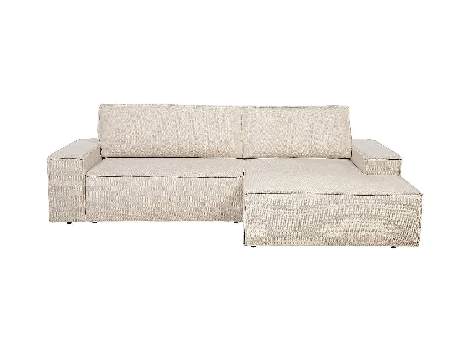 Sofá rinconera derecha convertible de tela texturizada beige AMELIA