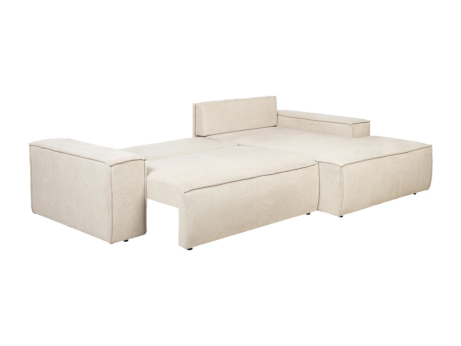 Hörnbäddsoffa högerställd i beige texturerat tyg AMELIA