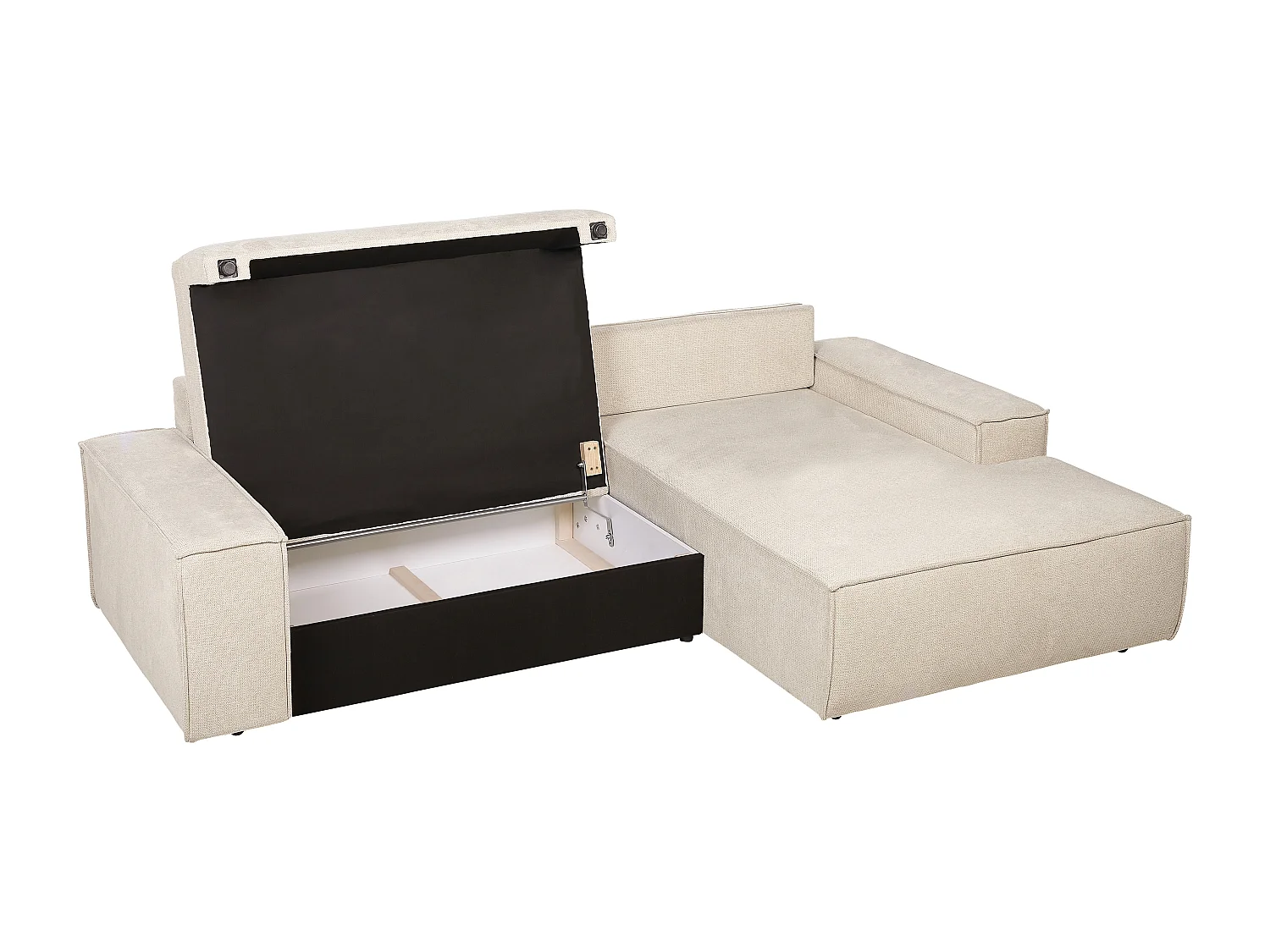 Hörnbäddsoffa högerställd i beige texturerat tyg AMELIA