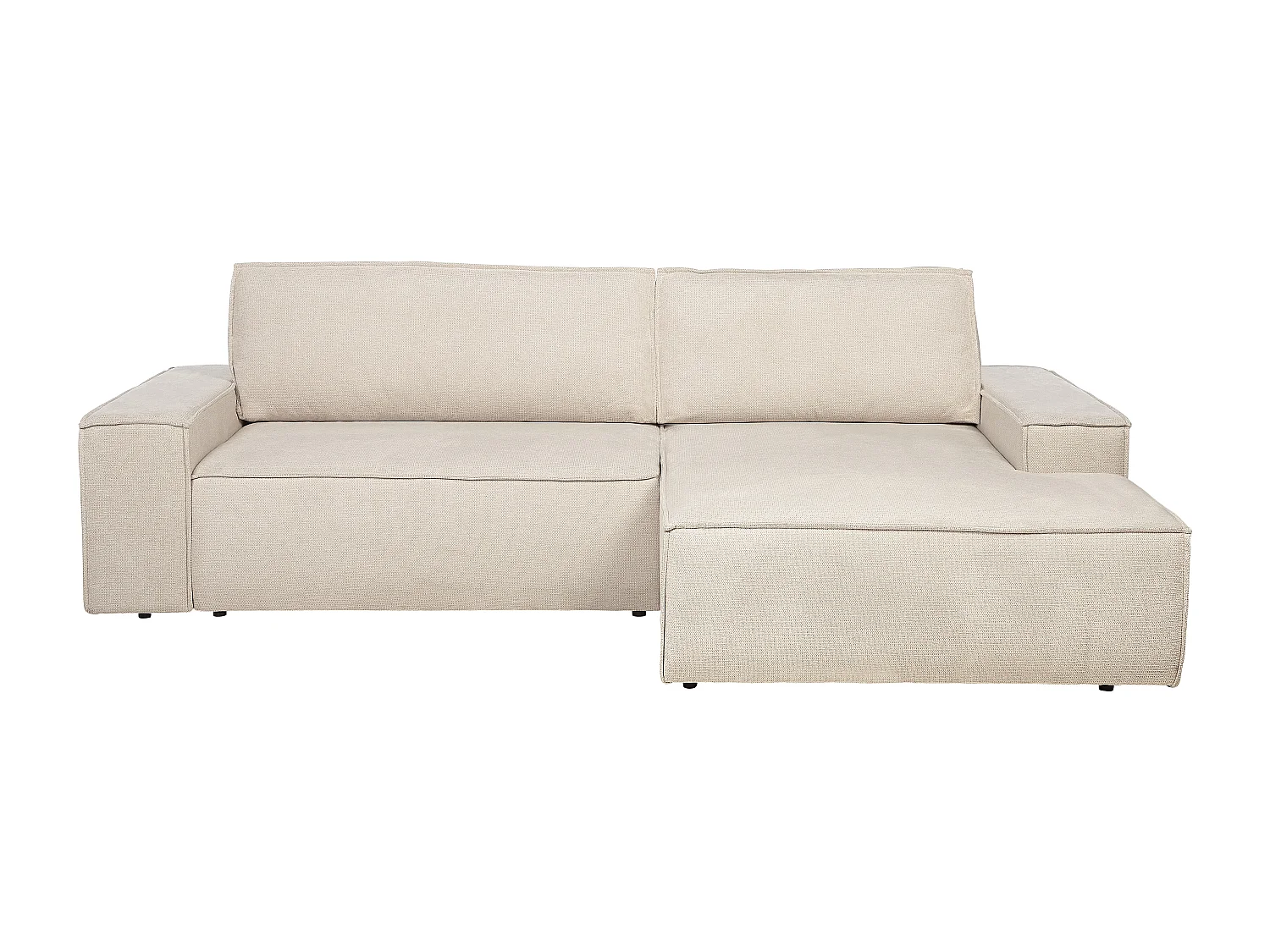 Hörnbäddsoffa högerställd i beige texturerat tyg AMELIA