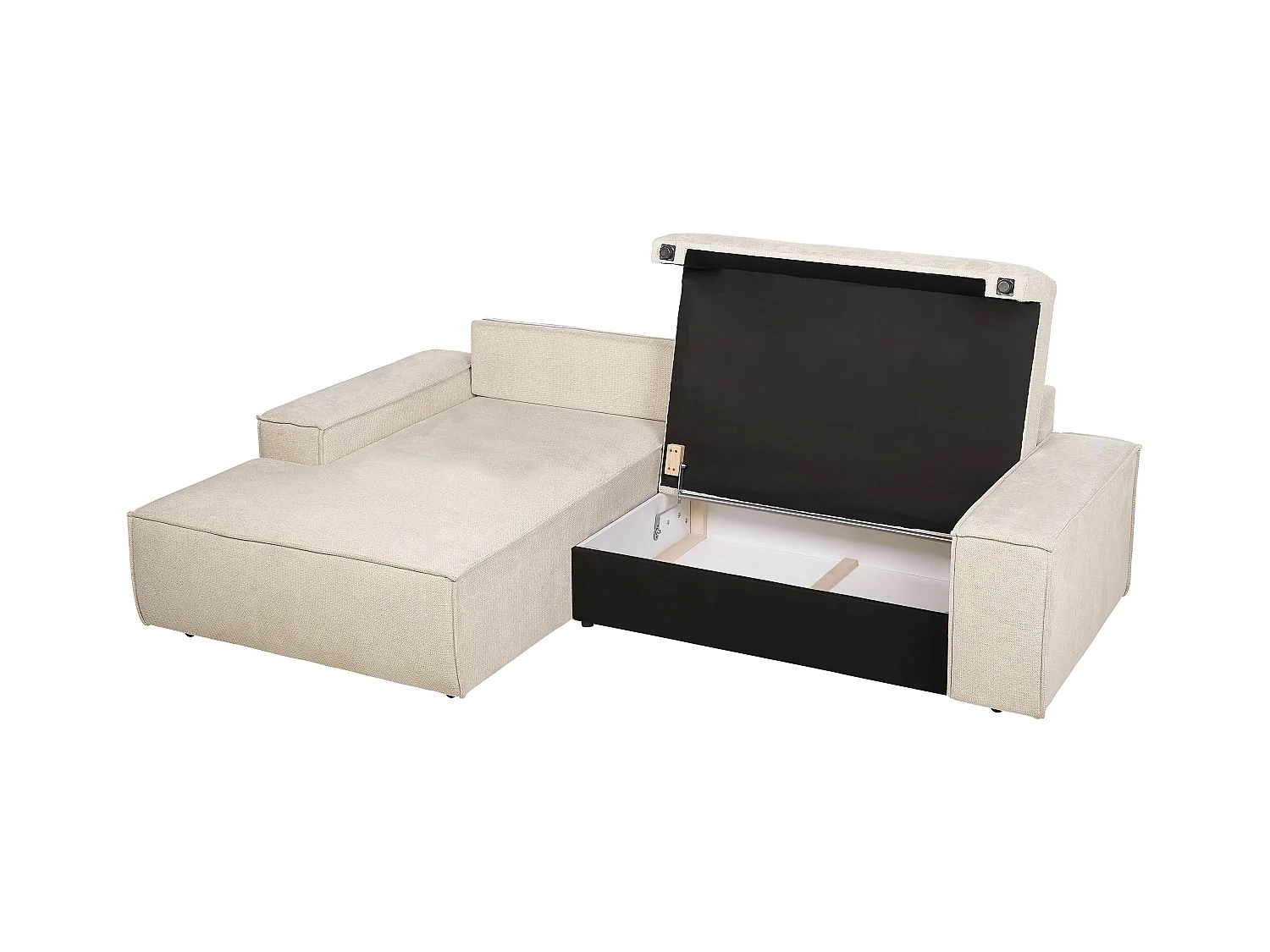 Canapé d'angle gauche convertible en tissu texturé beige AMELIA