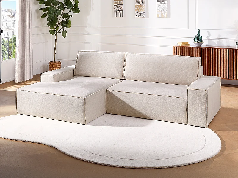 Divano letto in Tessuto testurizzato Beige - Angolo a sinistra - AMELIA