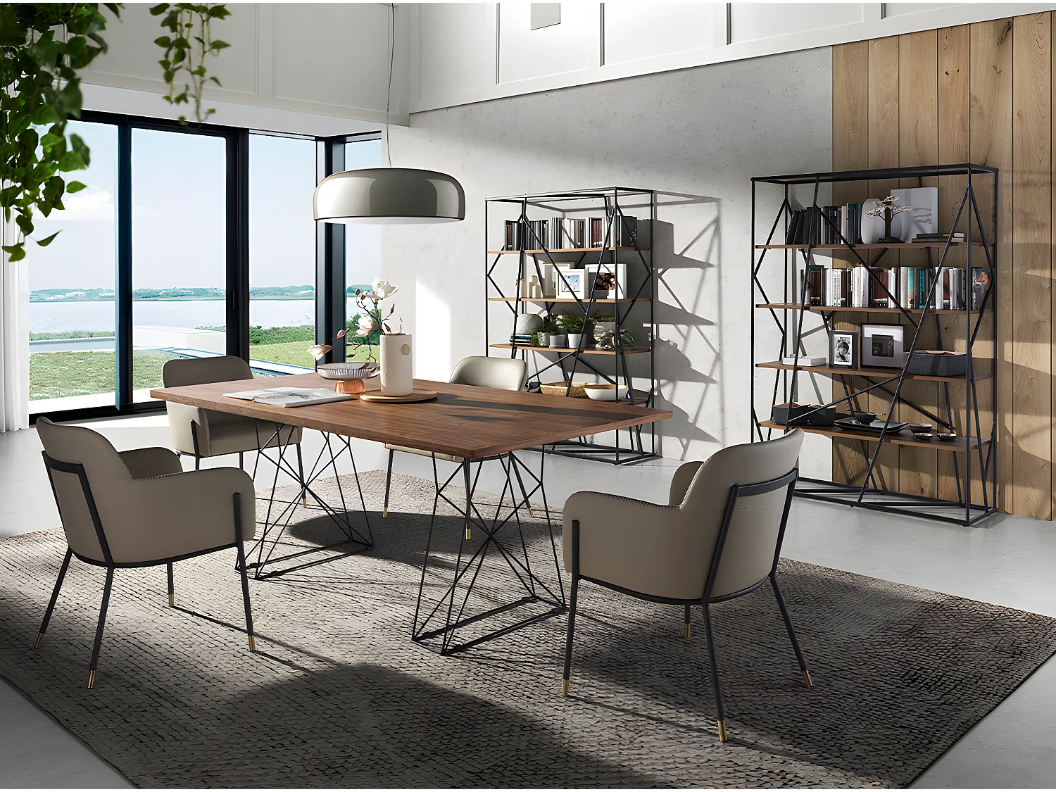 Table à manger rectangle et acier noir 1107 ANGEL CERDA