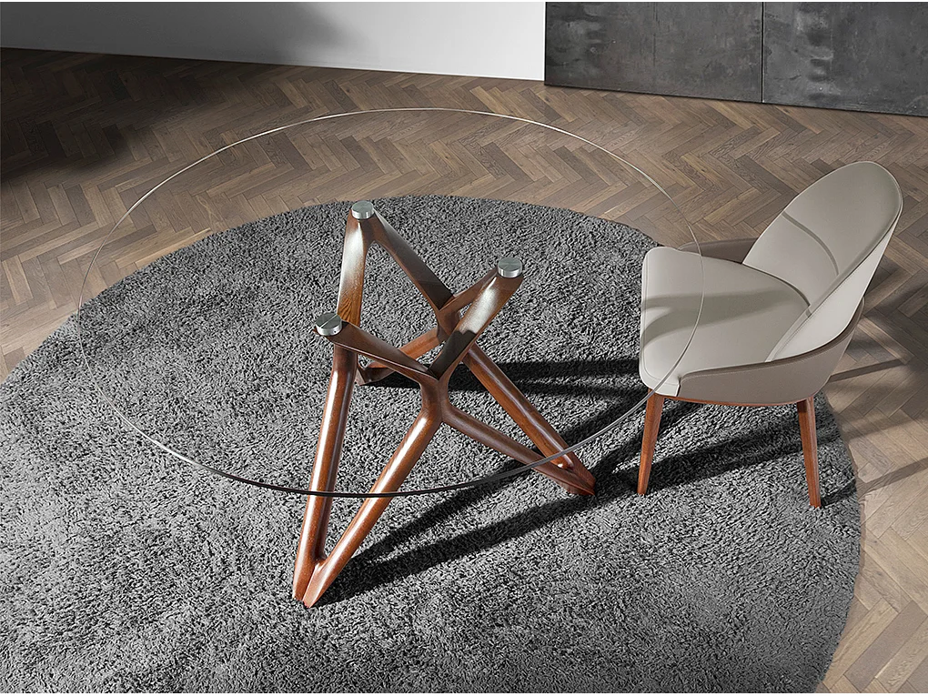 Table à manger ronde verre trempé et noyer 1108-Ø130 ANGEL CERDA