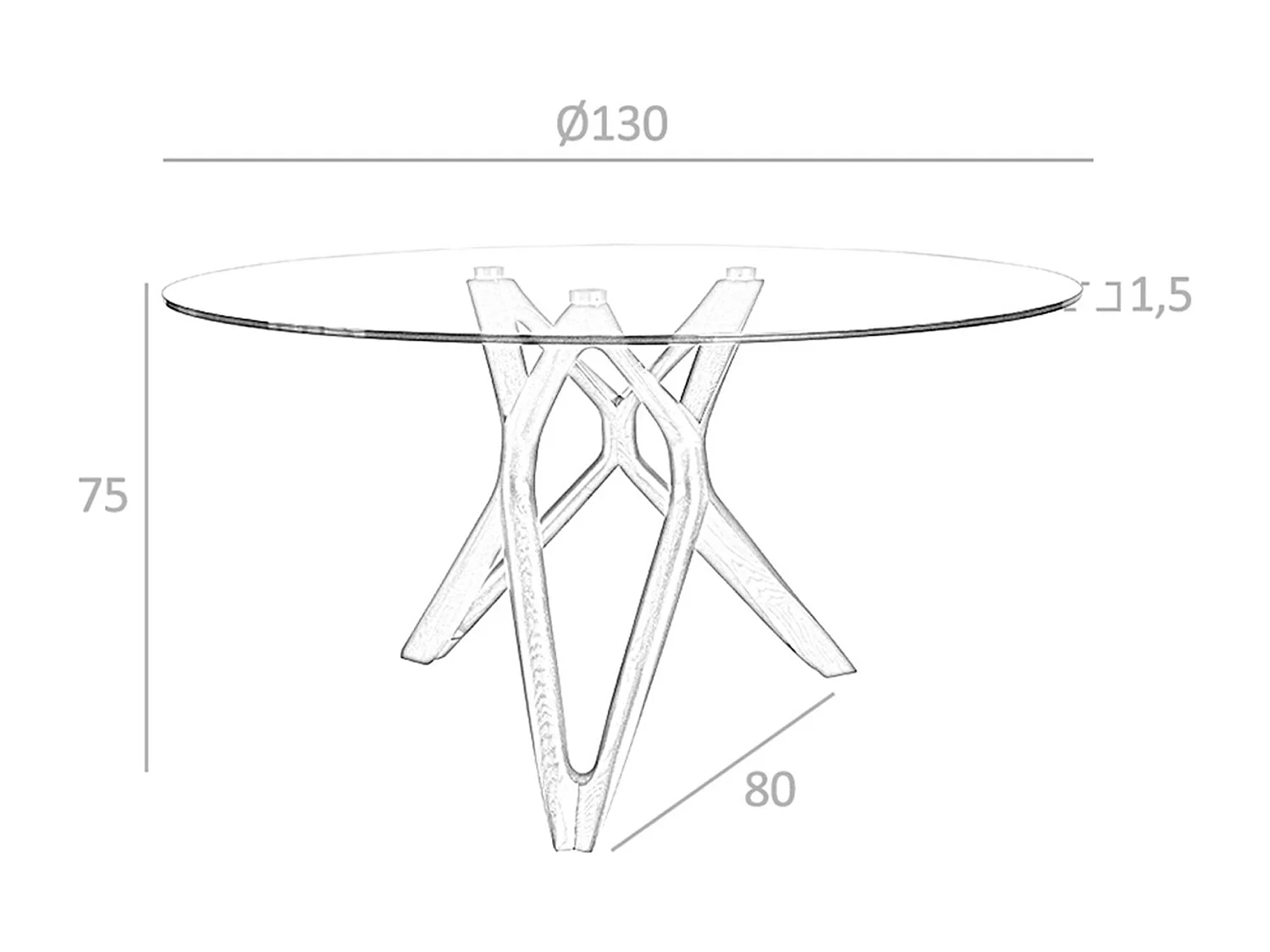 Esstisch runde gehärtetes Glas aus walnussfarbenes Holz 1108-Ø130 ANGEL CERDA