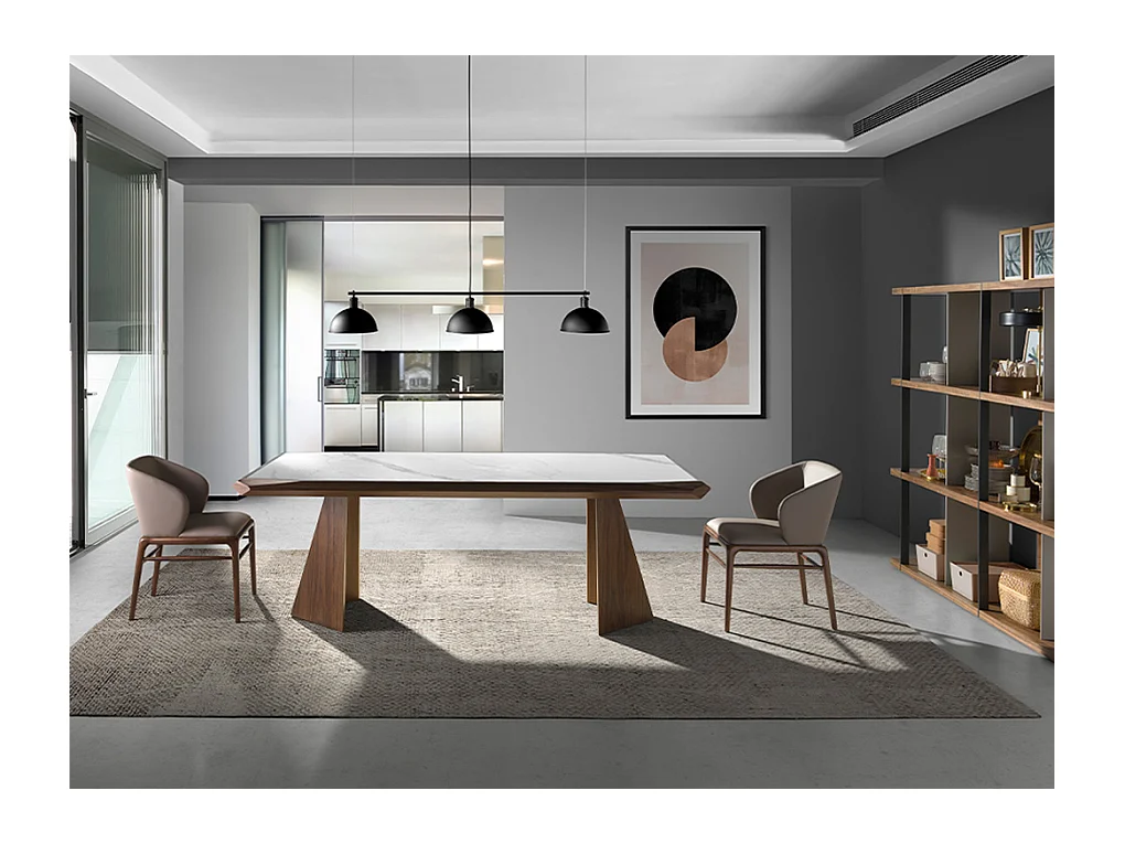 Esstisch Rechteckig Porzellanmarmor aus Walnuss 1106 ANGEL CERDA