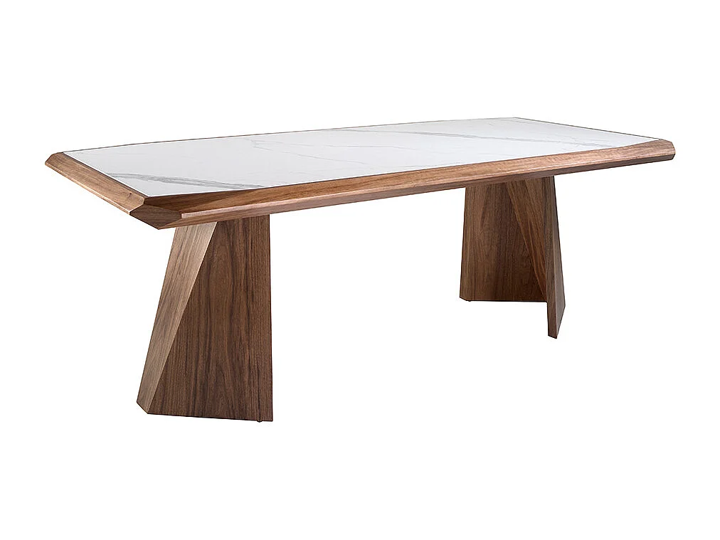 Table à manger rectangulaire marbre porcelaine et noyer 1106 ANGEL CERDA