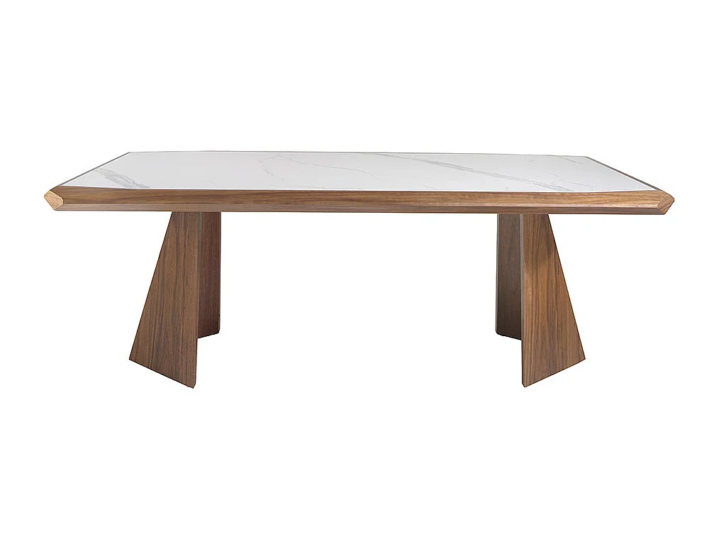 Table à manger rectangulaire marbre porcelaine et noyer 1106 ANGEL CERDA