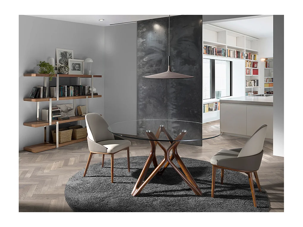 Table à manger ronde en verre et bois 1108 ANGEL CERDA