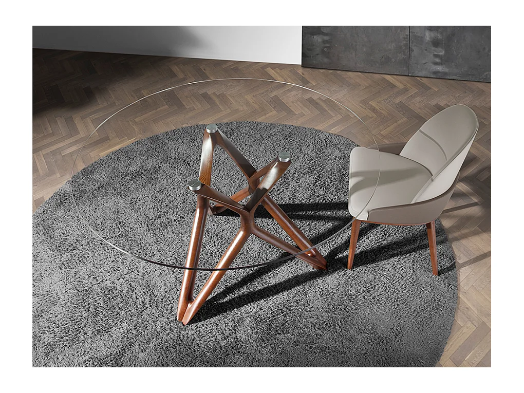 Table à manger ronde en verre et bois 1108 ANGEL CERDA