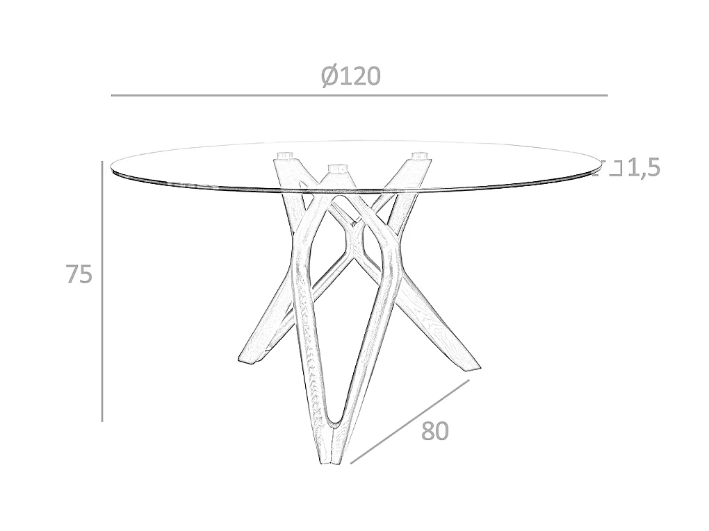 Table à manger ronde verre trempé et noyer 1108-Ø120 ANGEL CERDA
