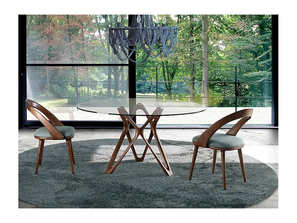 Table à manger en verre et pieds en bois 1108 ANGEL CERDA