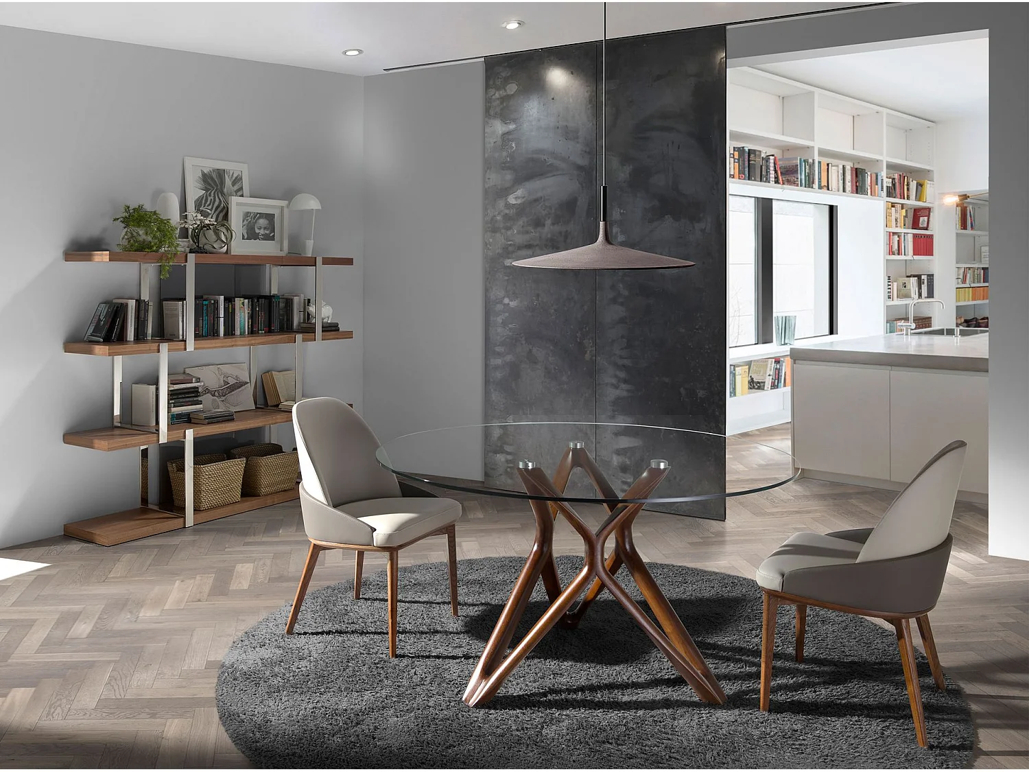 Table à manger ronde verre trempé et noyer 1108-Ø140 ANGEL CERDA