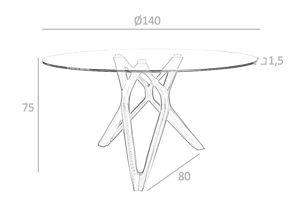 Table à manger ronde verre trempé et noyer 1108-Ø140 ANGEL CERDA