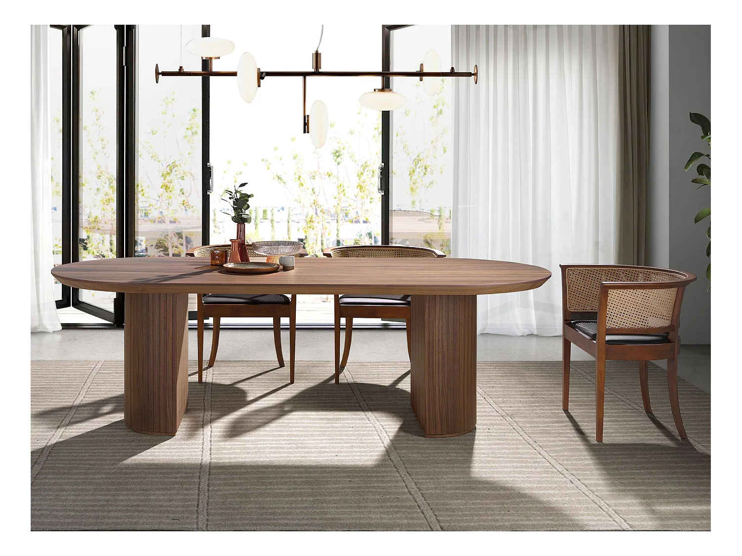 Table à manger demi-pointe ovale noyer