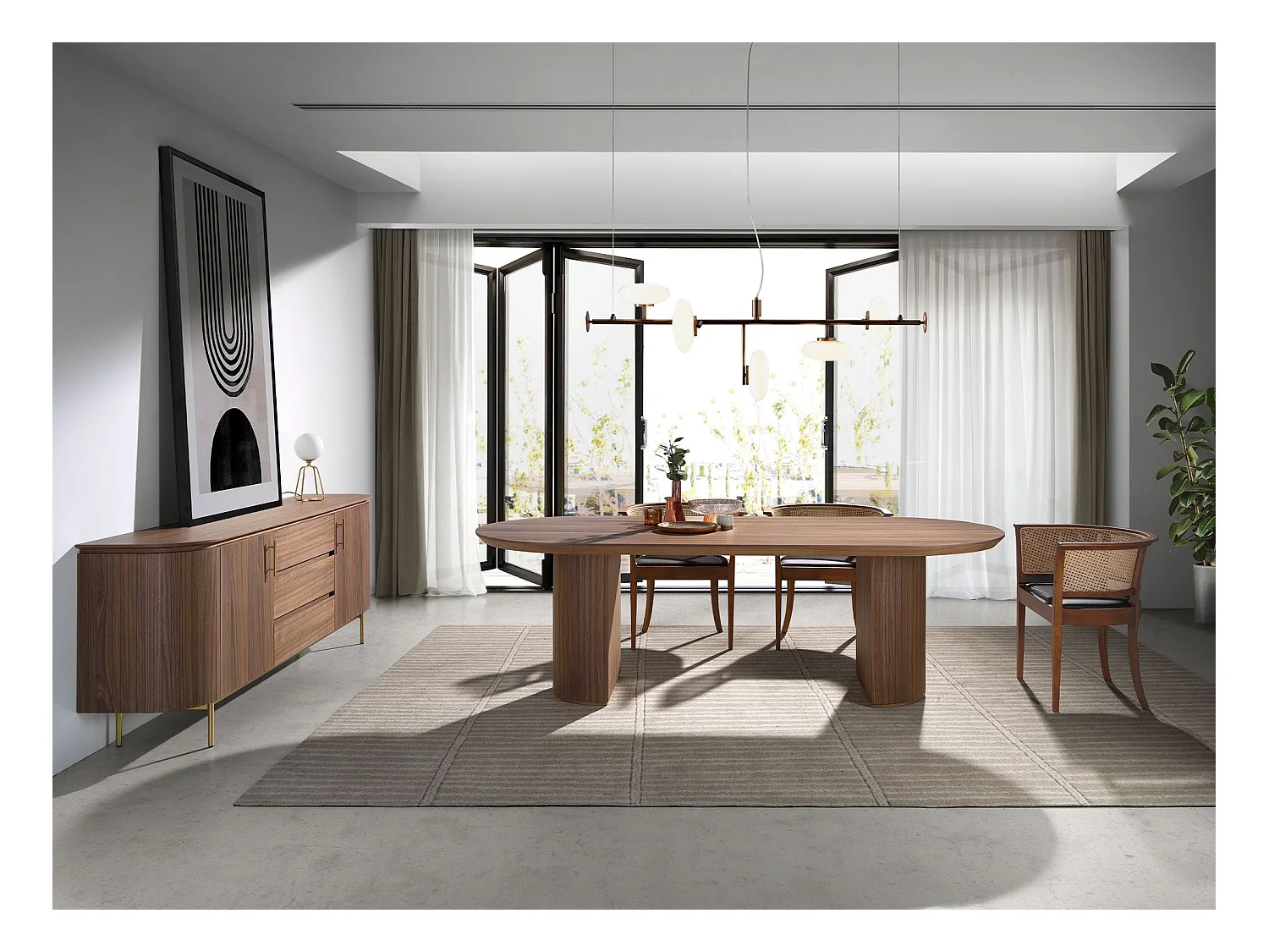 Table à manger demi-pointe ovale noyer