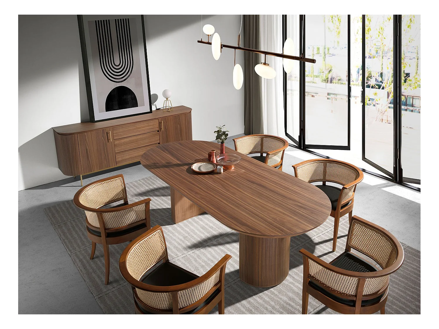 Table à manger demi-pointe ovale noyer