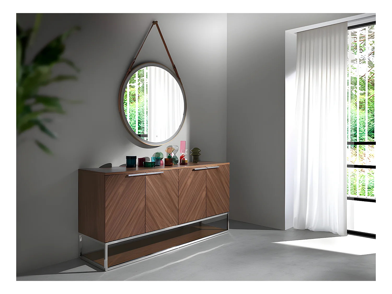 Dressoir in walnoot en verchroomd staal 3233 ANGEL CERDA