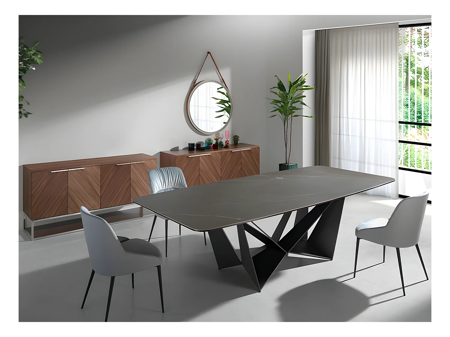 Dressoir in walnoot en verchroomd staal 3233 ANGEL CERDA