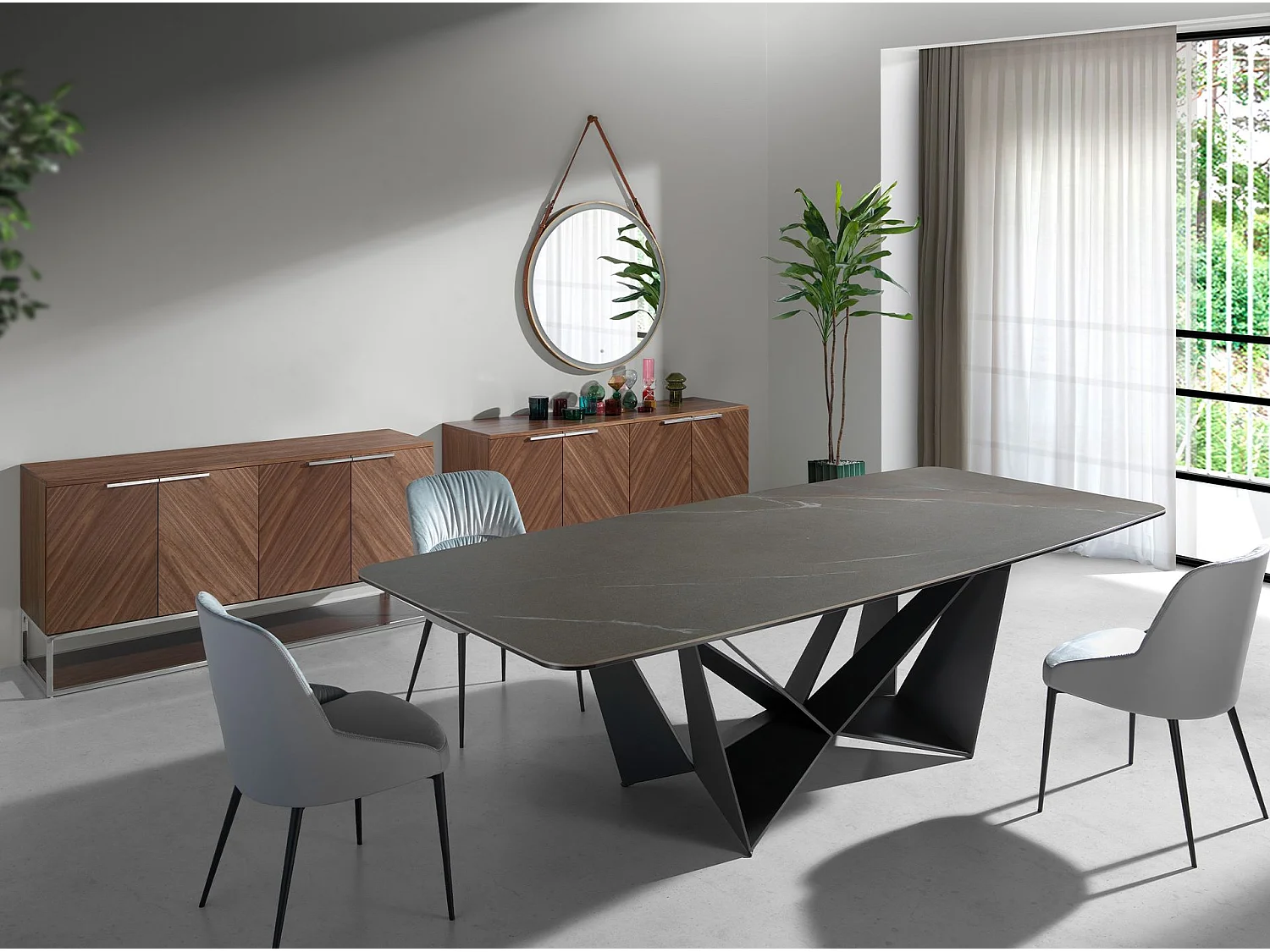 Dressoir walnoot en verchroomd staal 3233 ANGEL CERDA