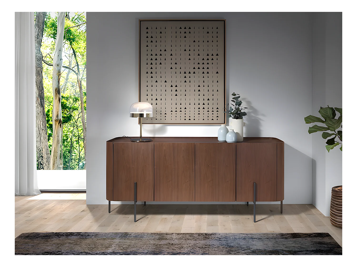 Buffet en noyer et acier noir 3239 ANGEL CERDA