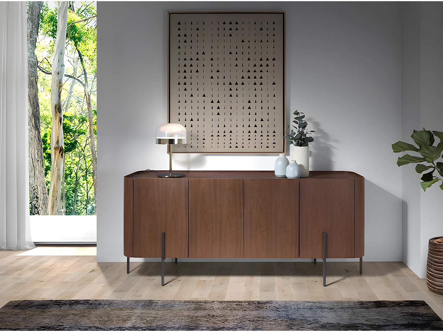 Dressoir walnoot en mat staal 3239 ANGEL CERDA