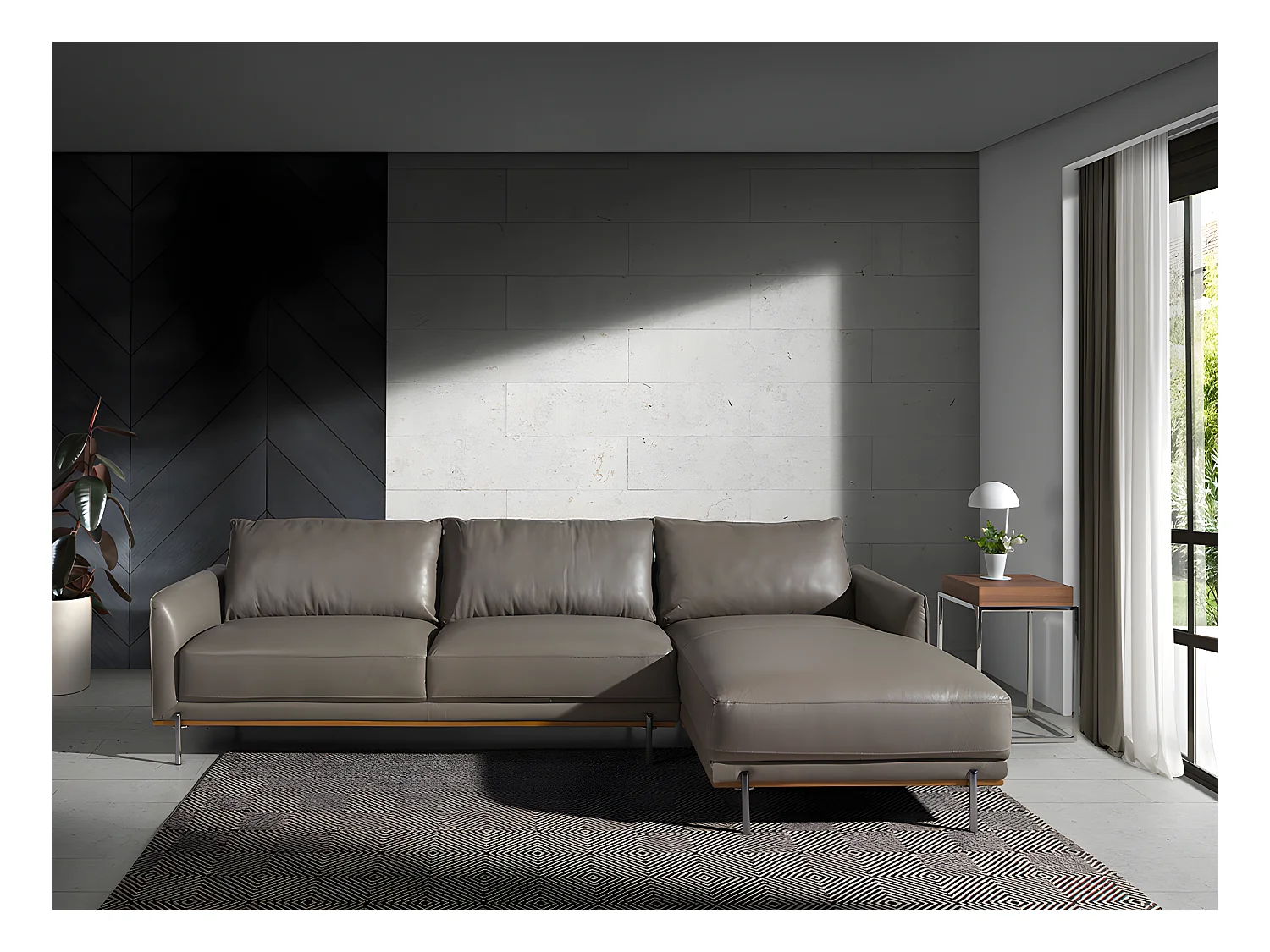 Chaise longue rembourré en cuir et acier 6154 ANGEL CERDA