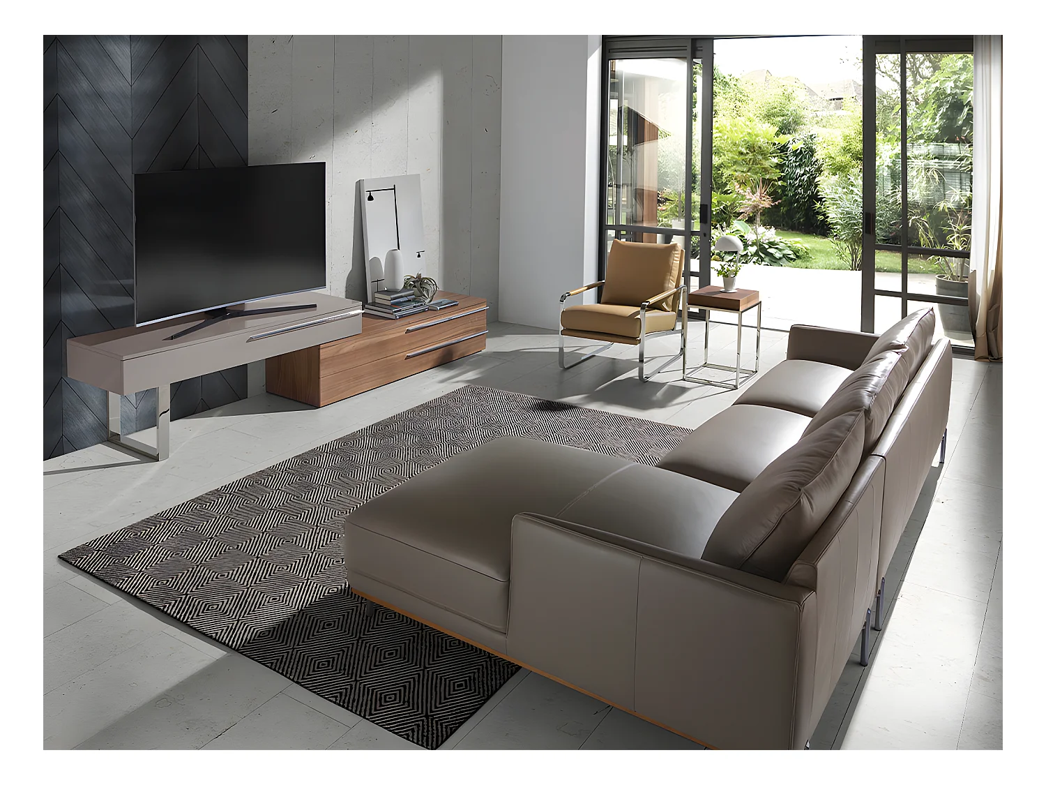 Chaise longue rembourré en cuir et acier 6154 ANGEL CERDA