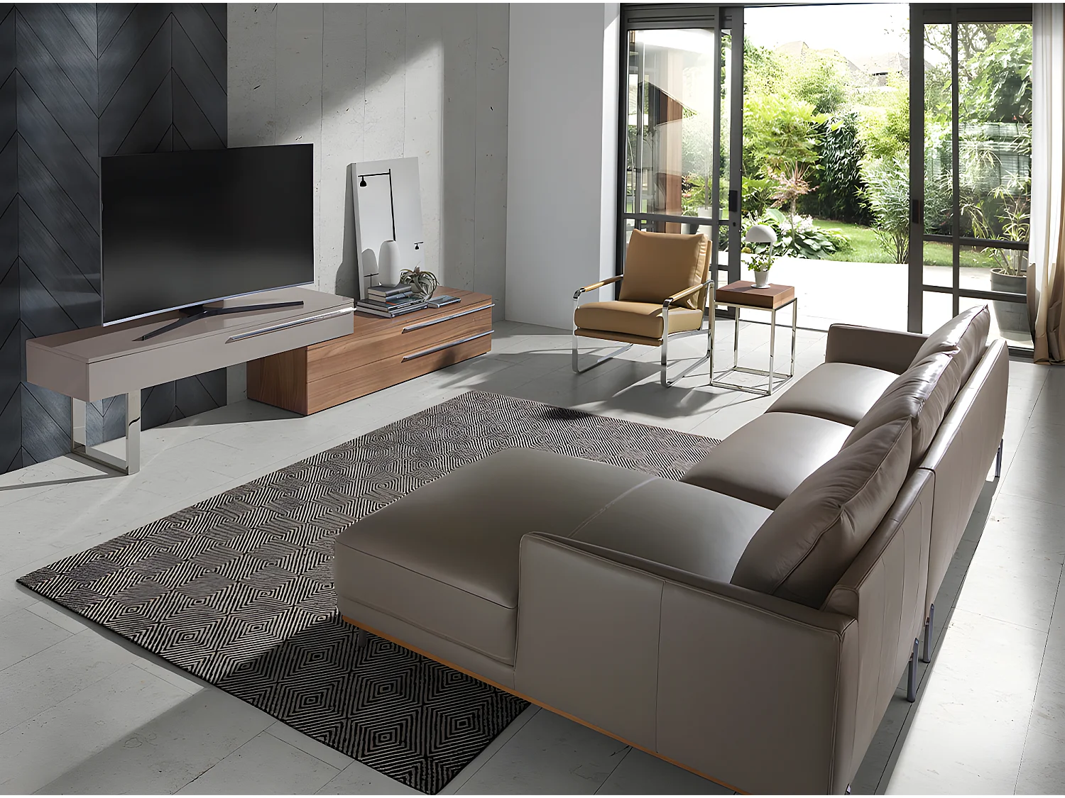 Chaise longue rembourré en cuir et acier 6154 ANGEL CERDA