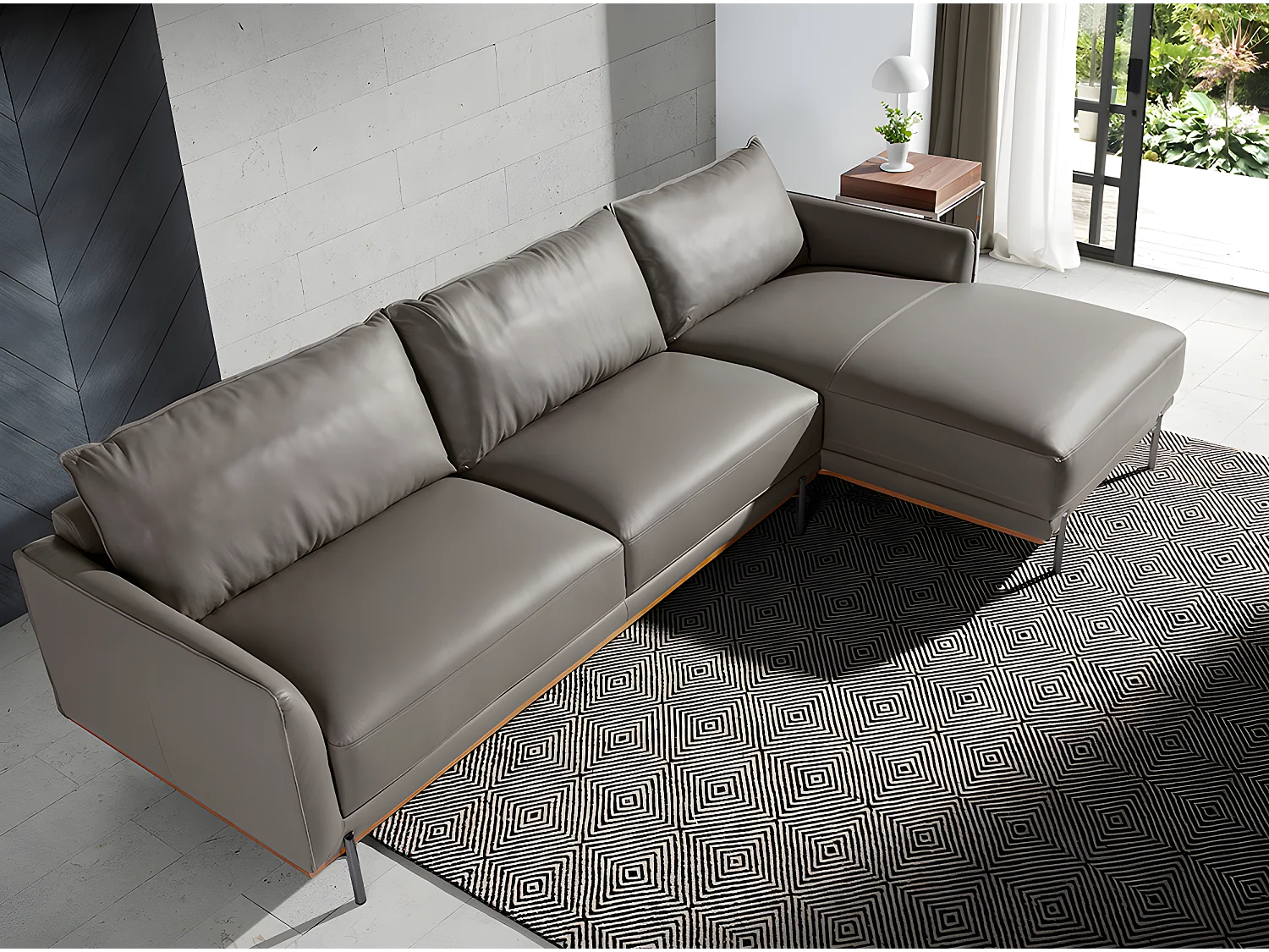 Chaise longue rembourré en cuir et acier 6154 ANGEL CERDA