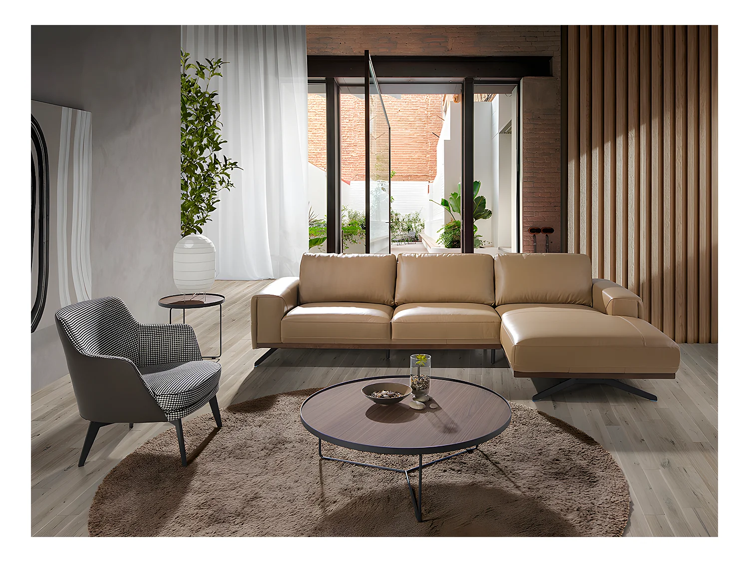 Chaise longue bank (R) in leer en zwart staal 6162 ANGEL CERDA