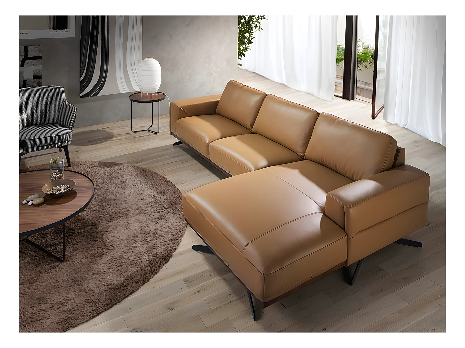 Chaise longue bank (R) in leer en zwart staal 6162 ANGEL CERDA