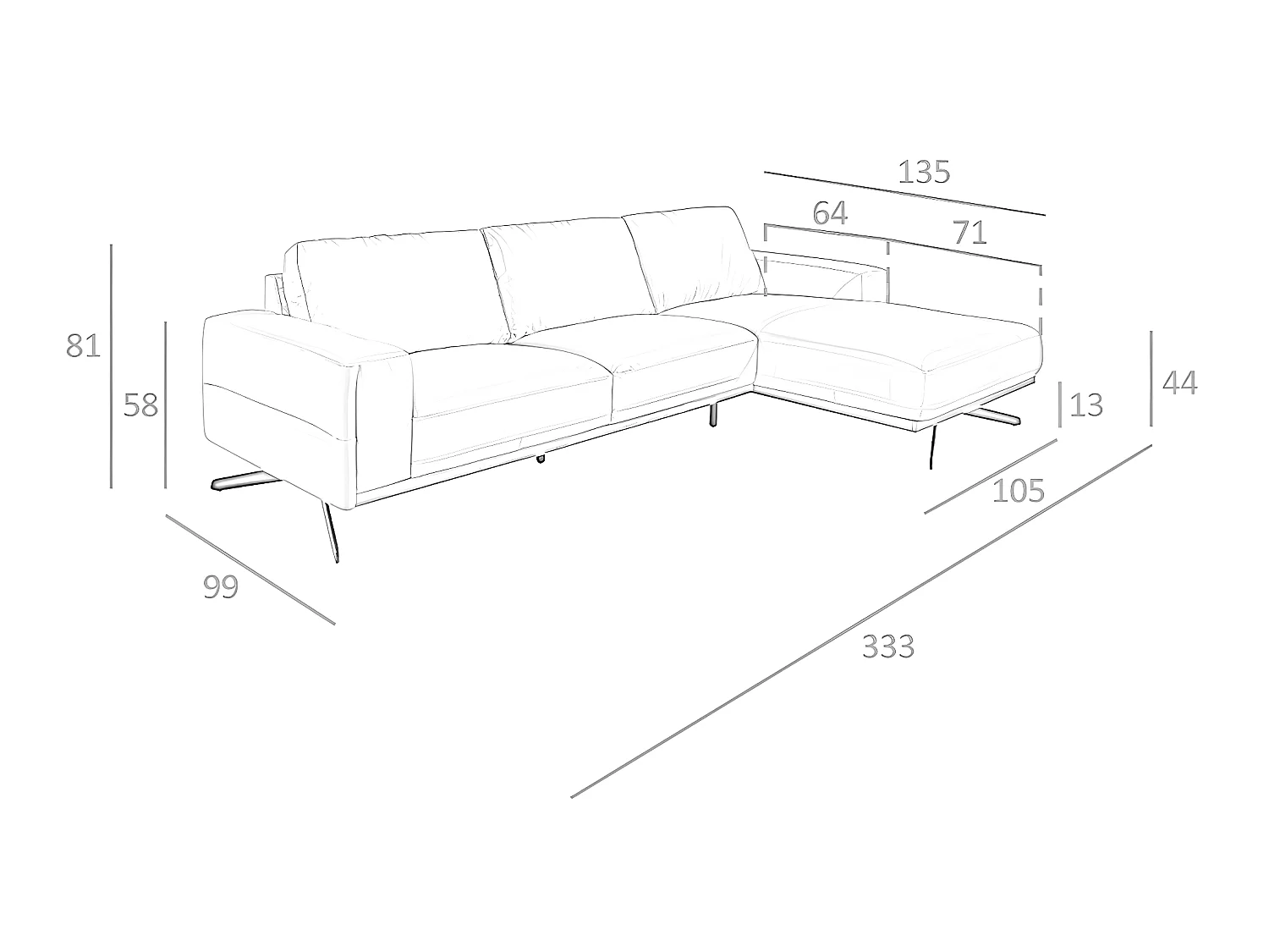 Chaise longue bank (R) in leer en zwart staal 6162 ANGEL CERDA