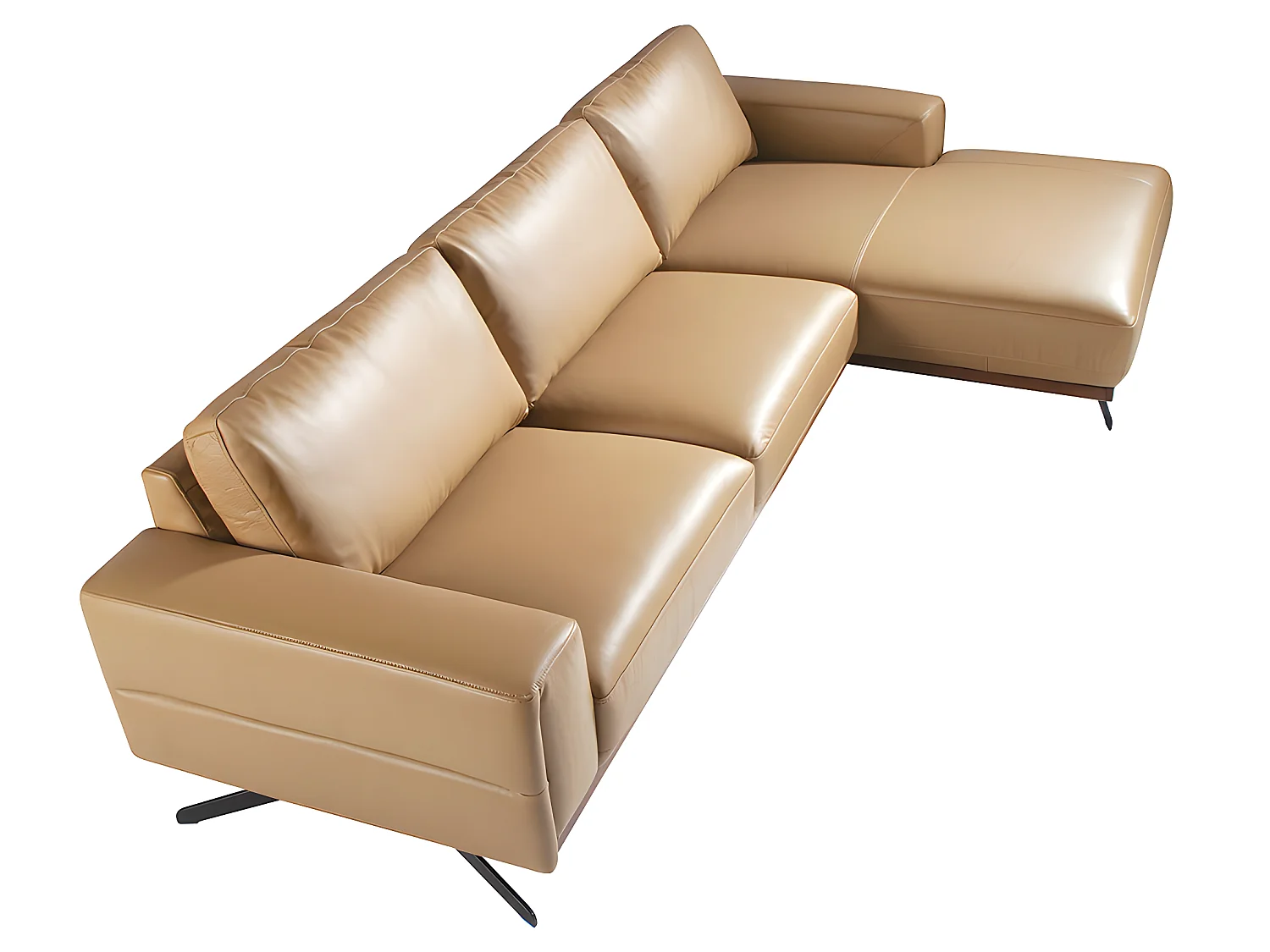 Sofá chaise longue (R) en piel y acero negro  6162 ANGEL CERDA