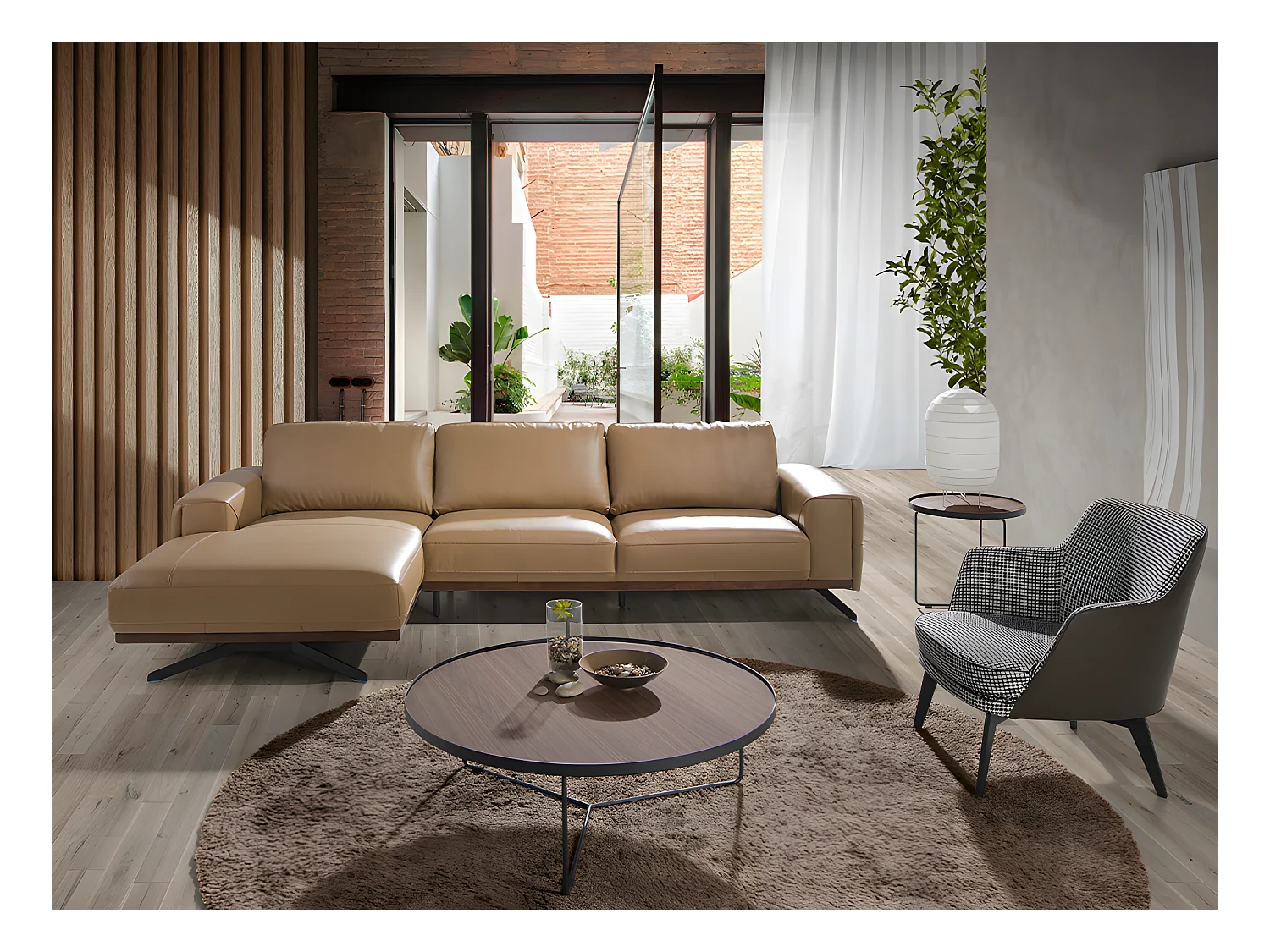 Chaise longue Sofa (L) in leer en zwart staal 6161 ANGEL CERDA