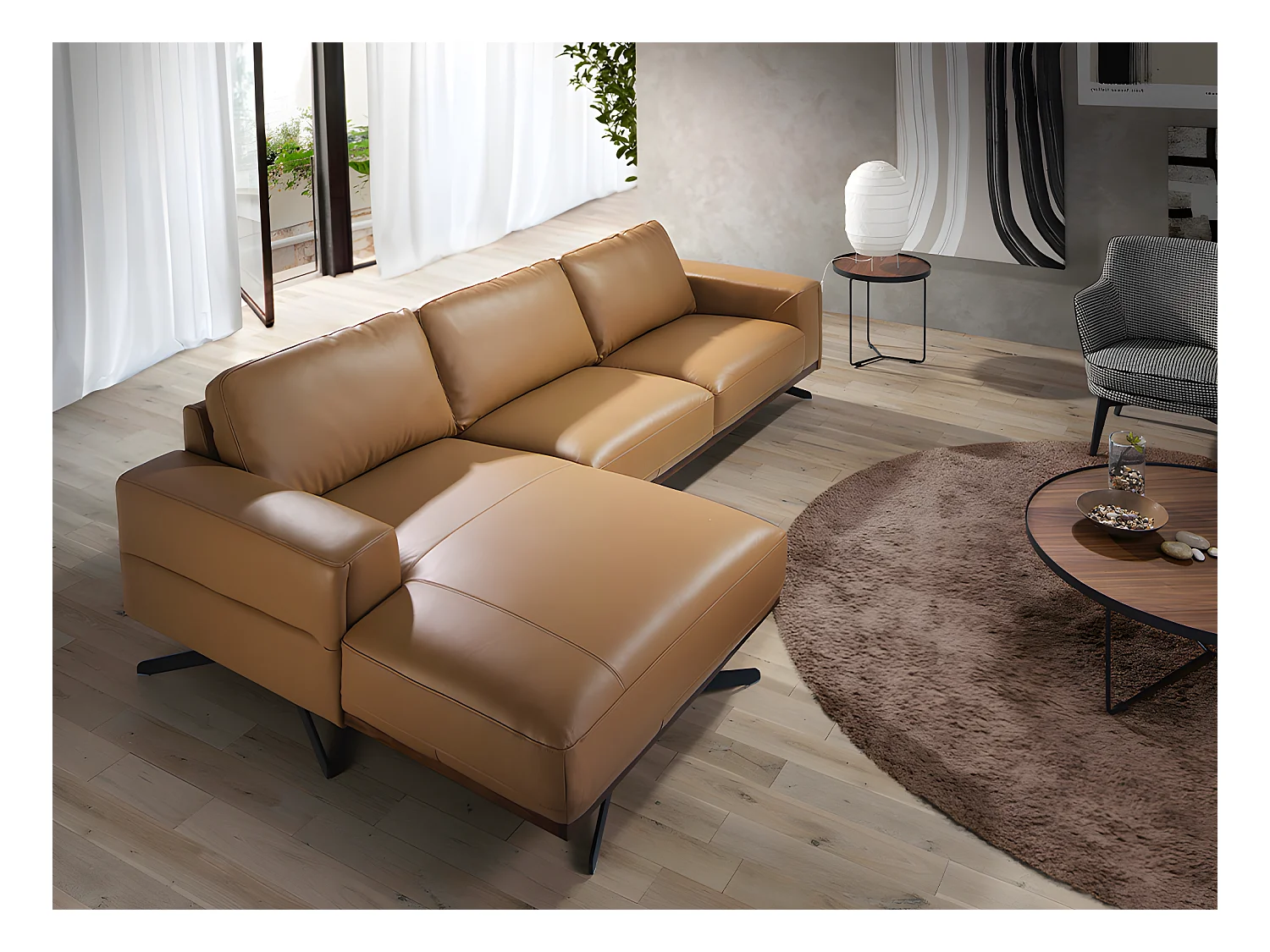 Chaise longue Sofa (L) in leer en zwart staal 6161 ANGEL CERDA