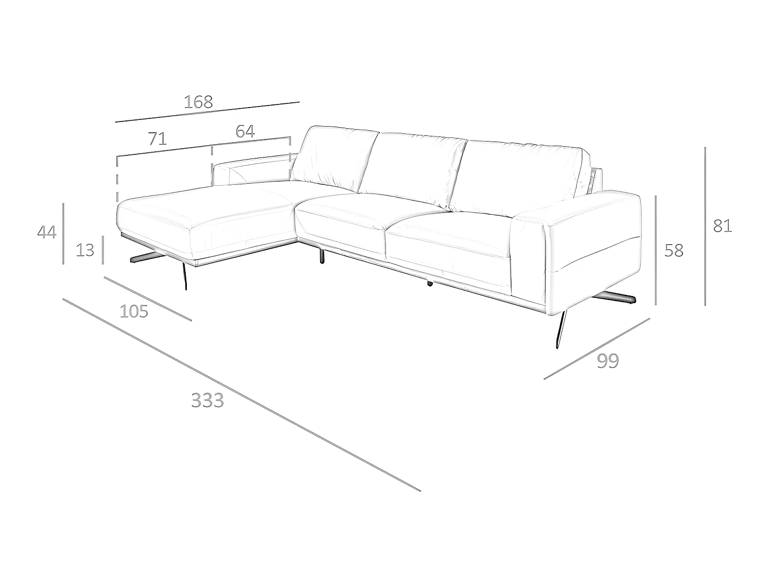 Chaise longue Sofa (L) in leer en zwart staal 6161 ANGEL CERDA