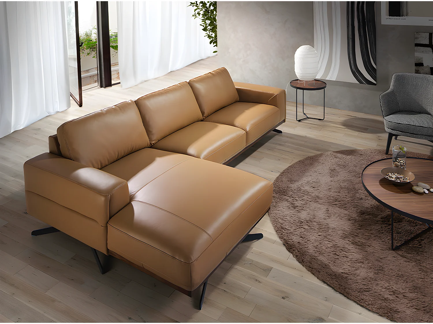 Chaise longue en cuir et acier noir 6161 ANGEL CERDA