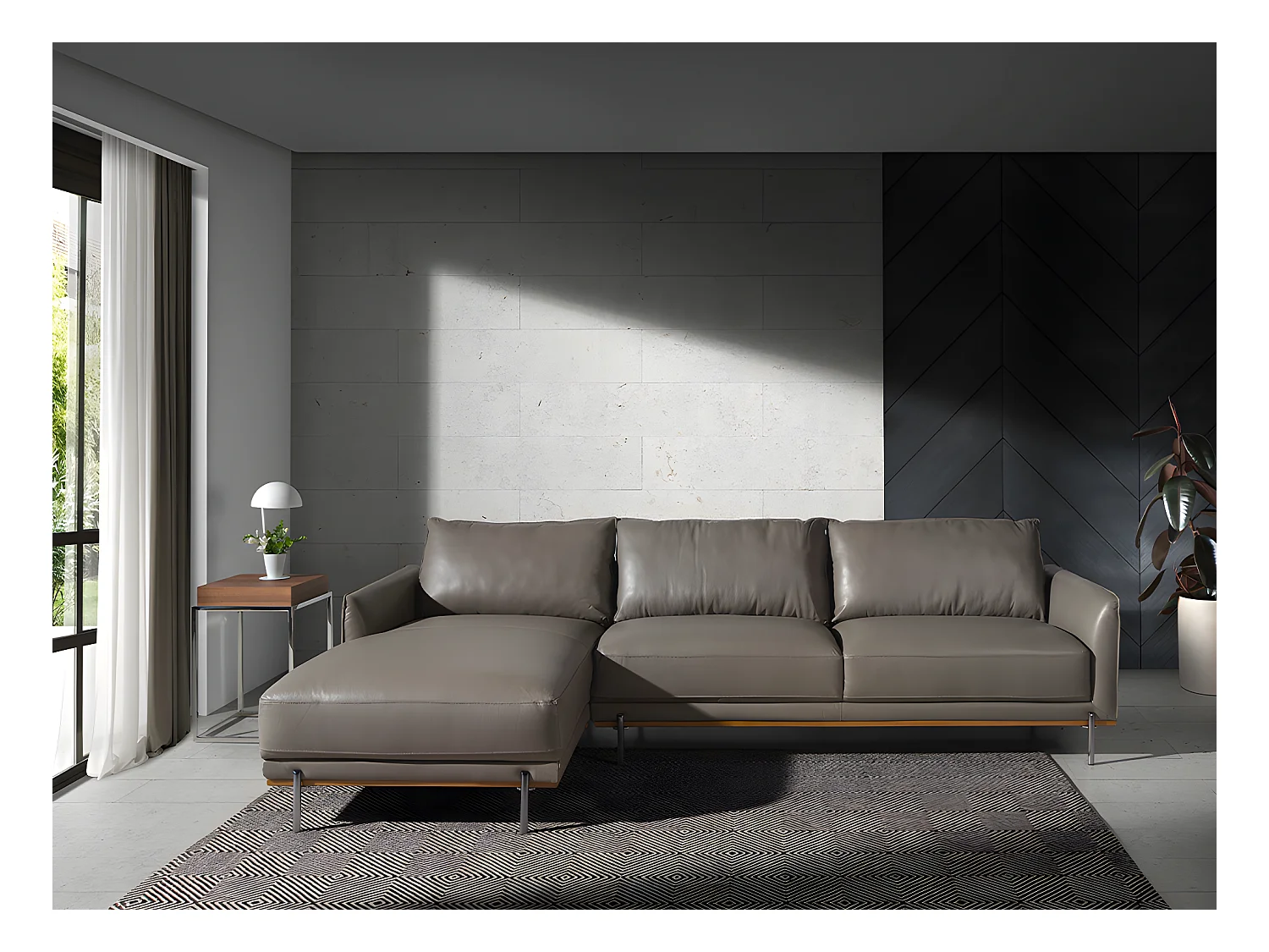 Chaiselongue bank (L) in leer en verduisterd staal 6153 ANGEL CERDA