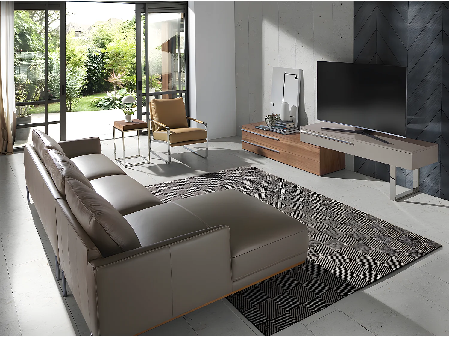 Chaiselongue bank (L) in leer en verduisterd staal 6153 ANGEL CERDA