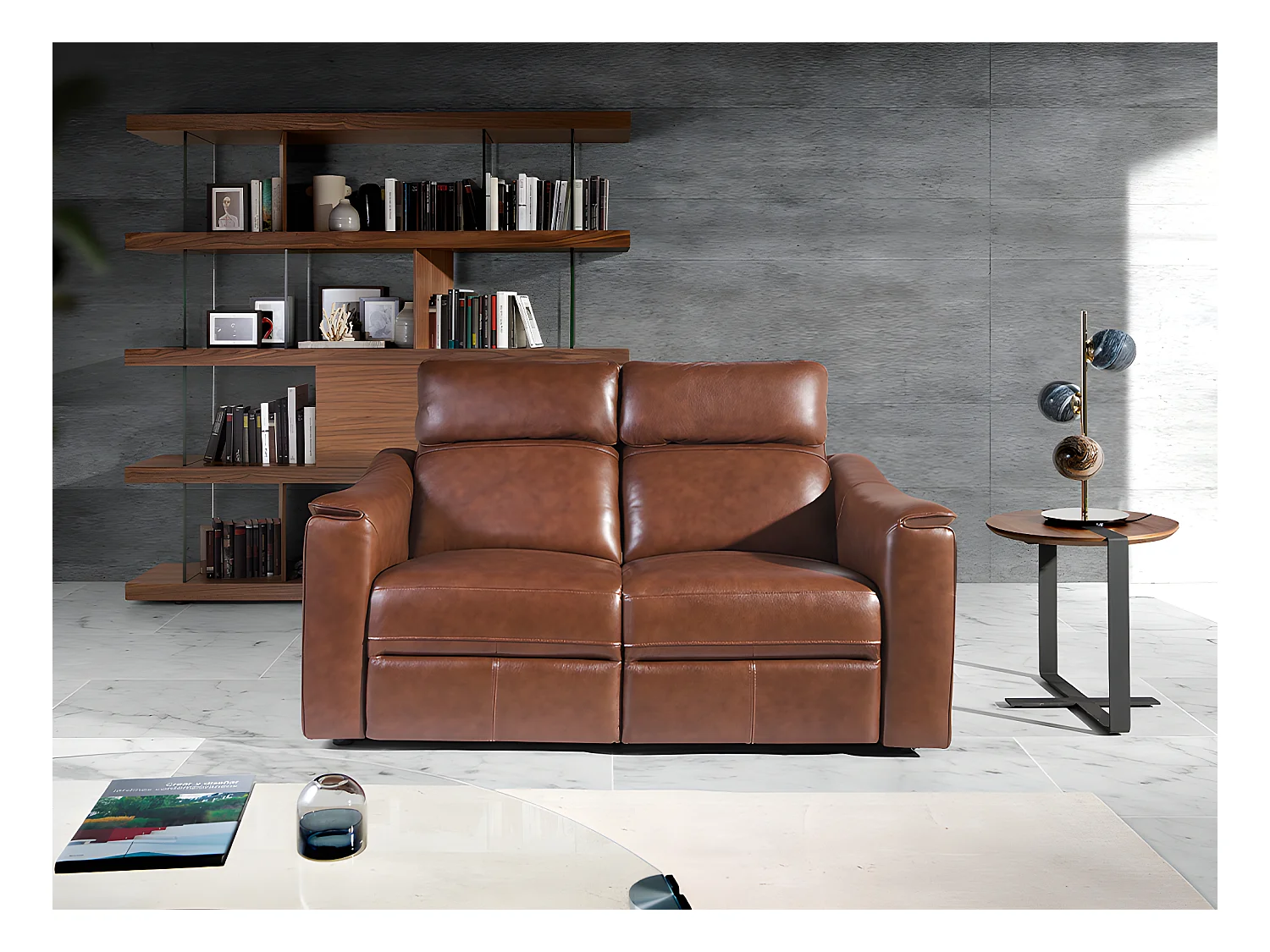 Divano 2 posti pelle marrone con relax   6165 ANGEL CERDA