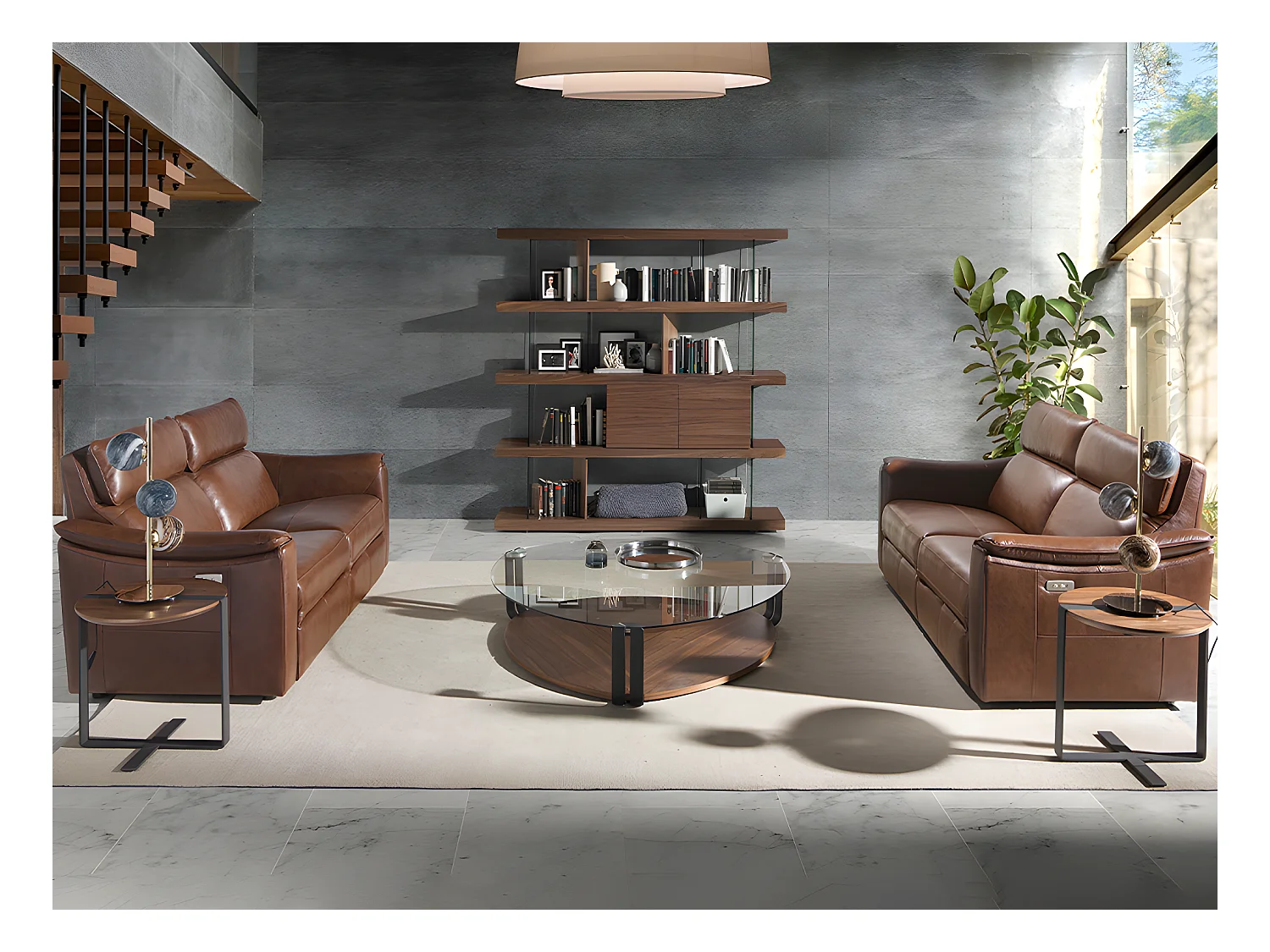 Divano 2 posti pelle marrone con relax   6165 ANGEL CERDA