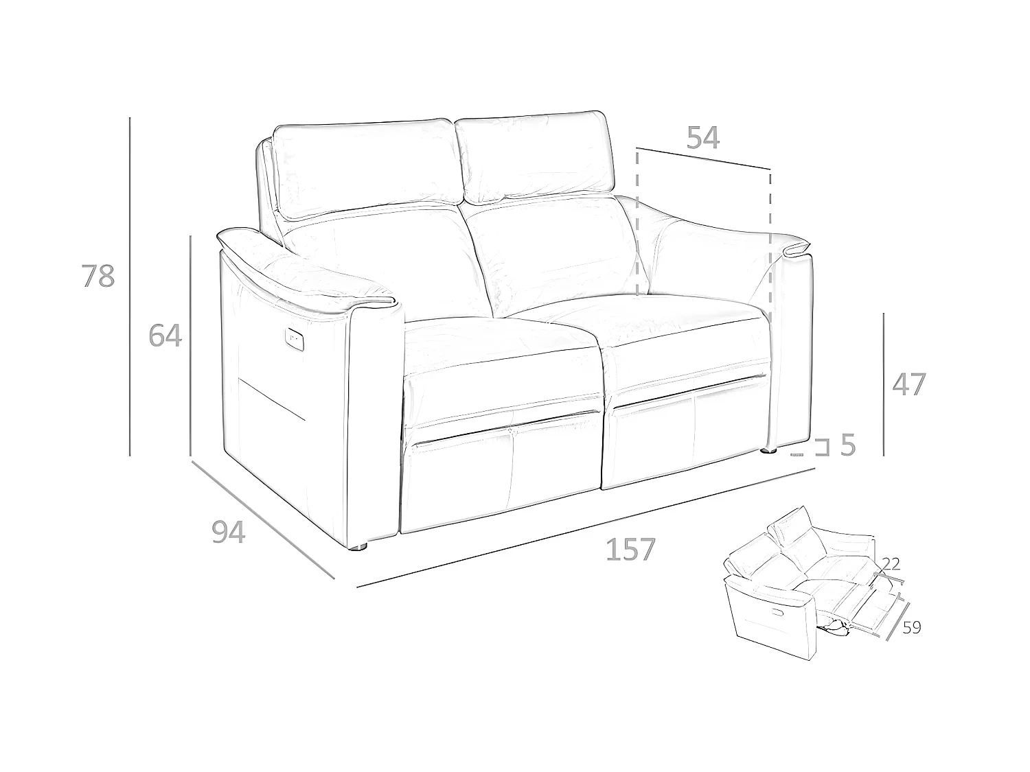 Divano 2 posti pelle marrone con relax   6165 ANGEL CERDA