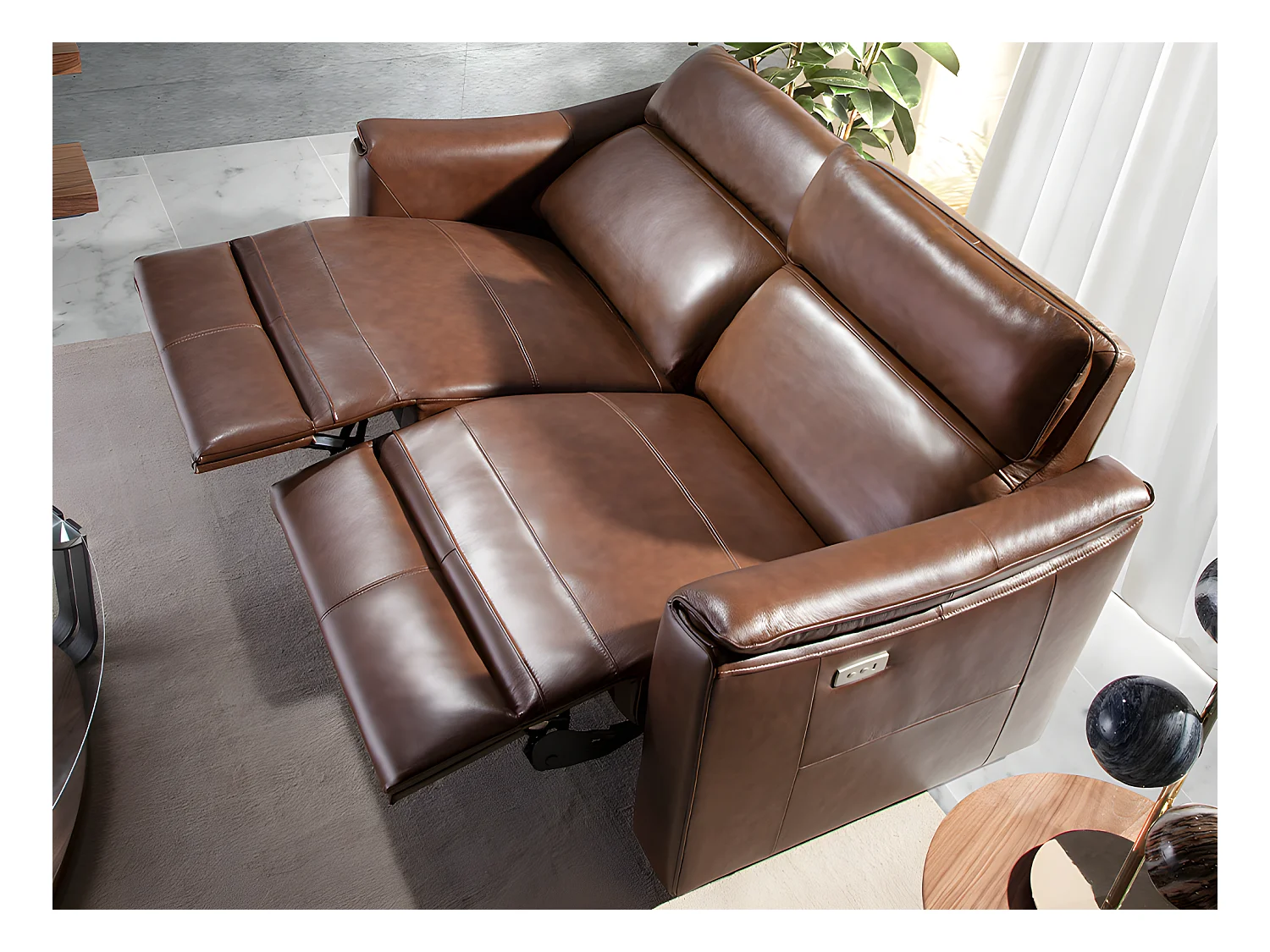 Divano 2 posti pelle marrone con relax   6165 ANGEL CERDA