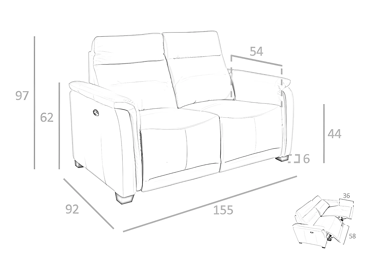 2-Sitzer-Sofa aus grauem Leder und Relax  6157 ANGEL CERDA