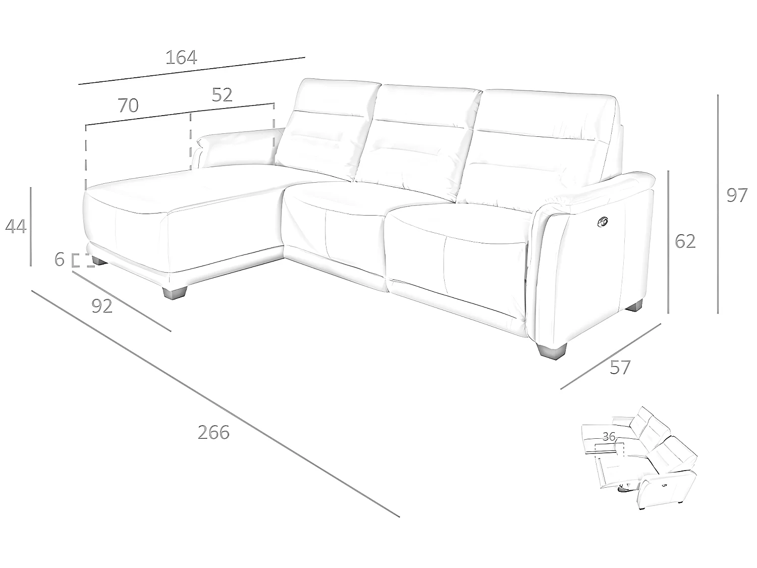 Sofa Chaiselongue (L) relax in leer 6155 ANGEL CERDA