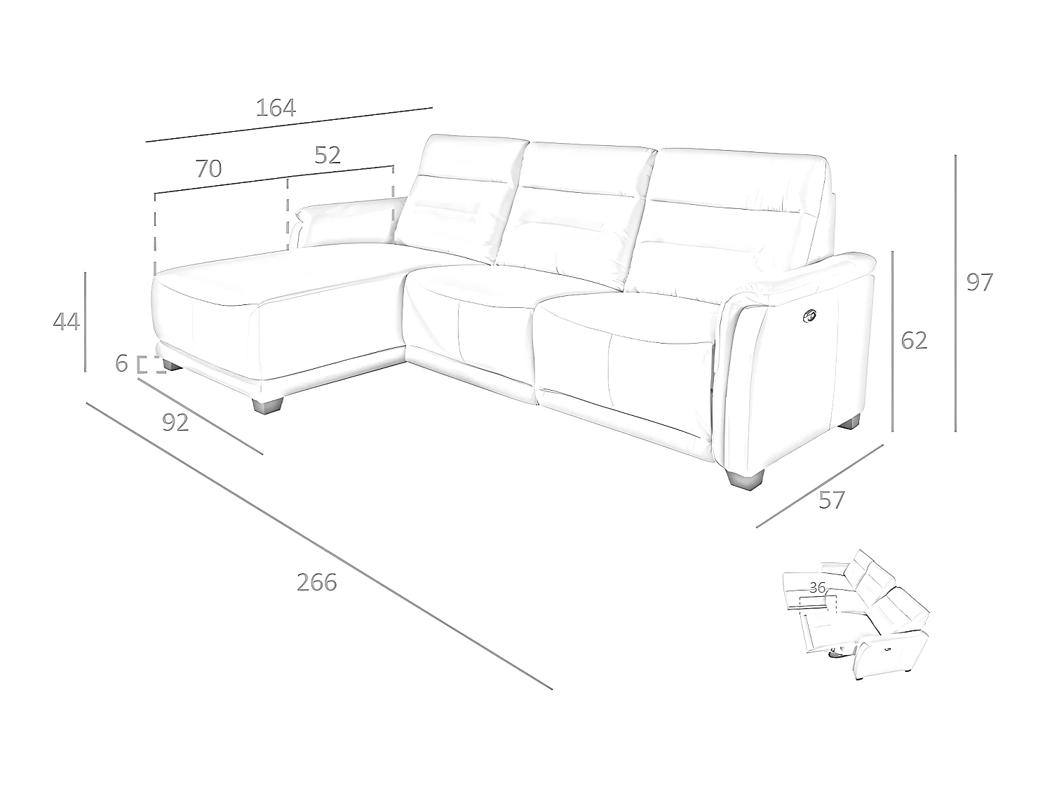 Sofa Chaiselongue (L) relax in leer 6155 ANGEL CERDA