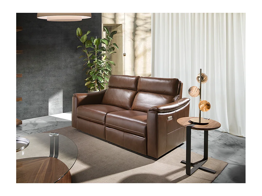 Canapé relax 3 places en cuir marron cognac 6166 ANGEL CERDA