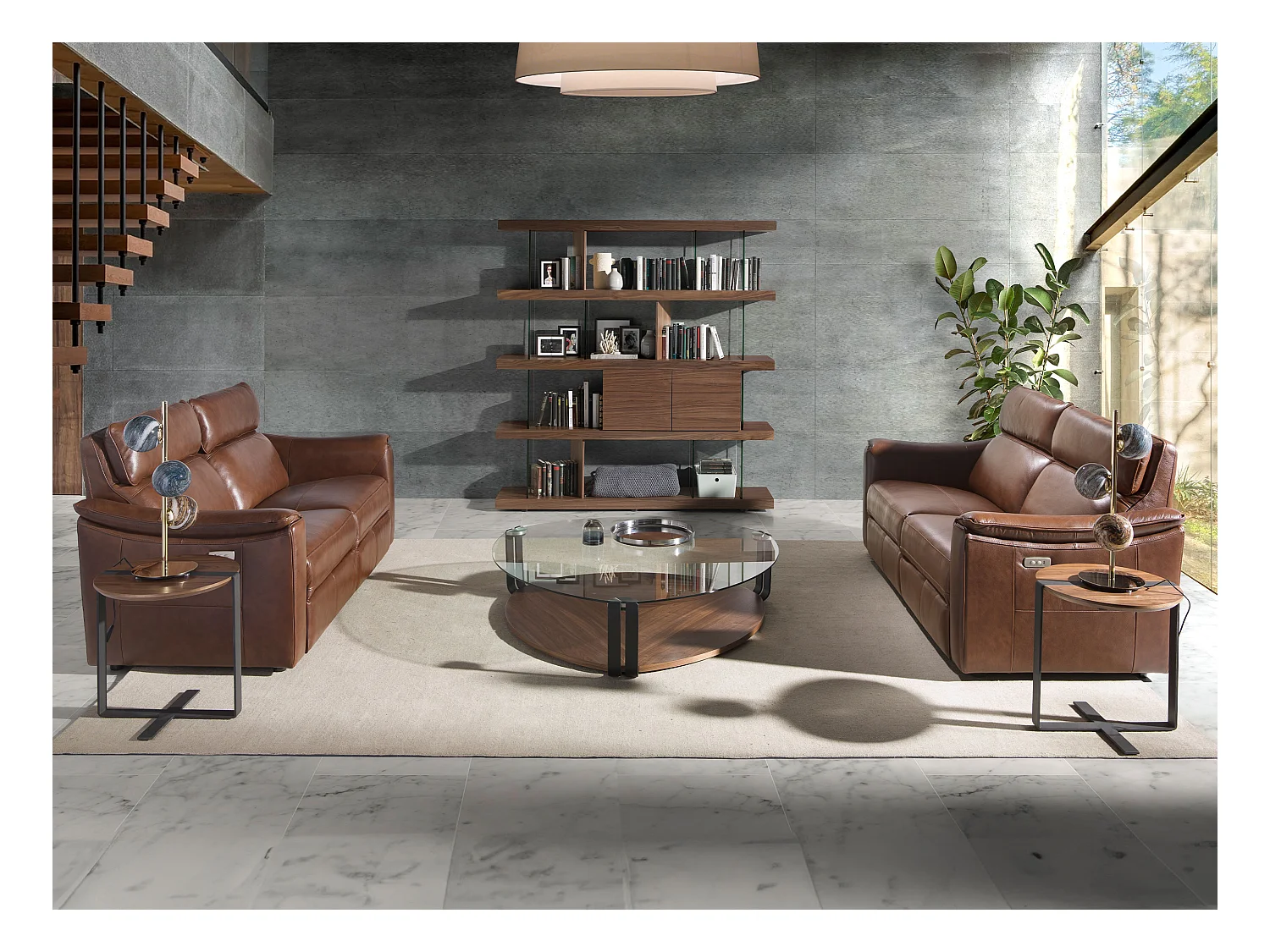 Canapé relax 3 places en cuir marron cognac 6166 ANGEL CERDA